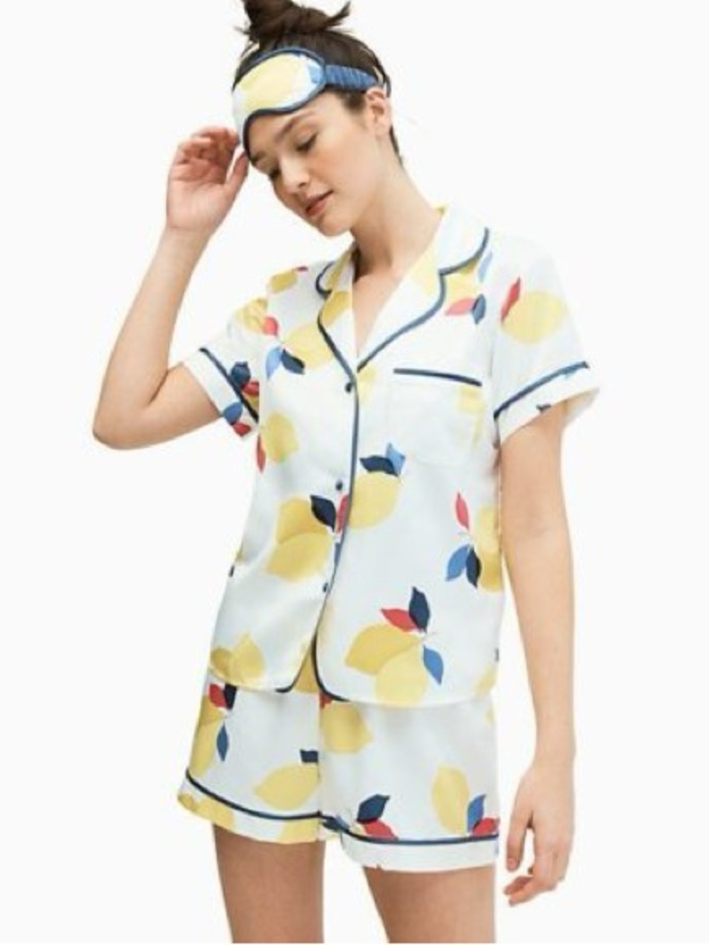 Kate Spade Satin Lemon Print Pajama Set XS Capri Summer Loungewear Sleepwear